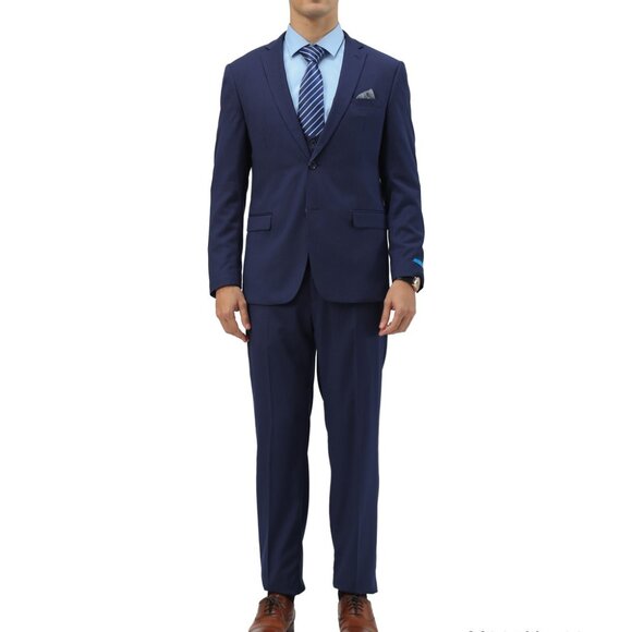 Navy Pinstriped 3 Piece Notch Lapel Sean Alexander Men's Suit - Picture 2 of 3